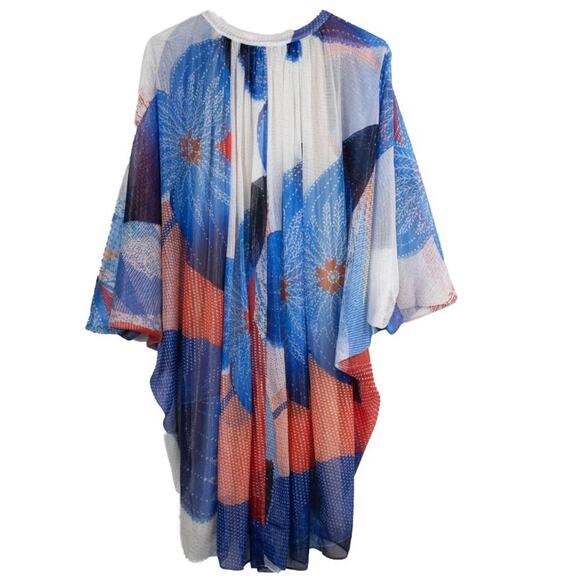 DVF Fleurette V-Neck Silk Mini Kaftan Dress Batik Land Print $485 Size 8 - Picture 4 of 8